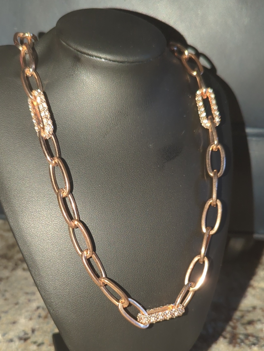 Rose Gold Chain Link Necklace with Pavé Accents